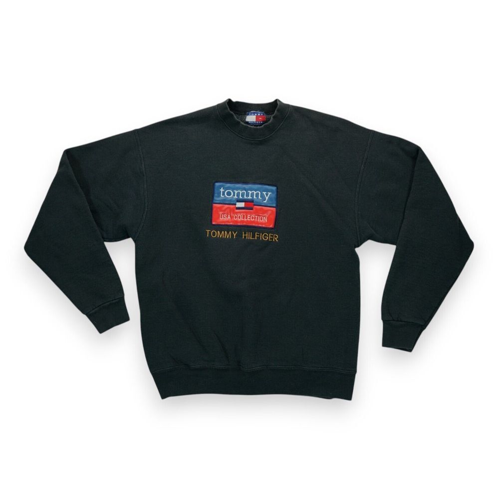 Vintage Tommy Hilfiger Sweatshirt Size XL 80s 90s Flag Leather Patch